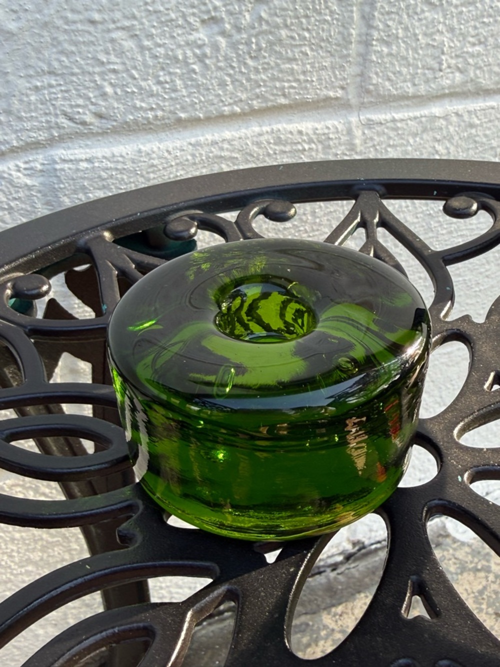 Vintage Blenko MCM Green Art Glass Puck Candle Holder